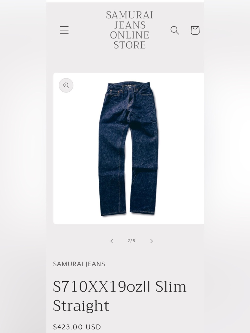 SAMURAI JEANS — S710XX 19oz Kiwami Selvedge Denim, size 33 waist, 35 inseam